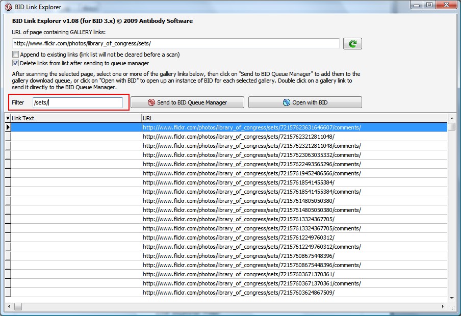 Link Explorer Filter
